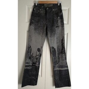 Y2K Vintage 90s Rare CREST Jeans Gray City Artist Skyline Flare Women Sz 1/2